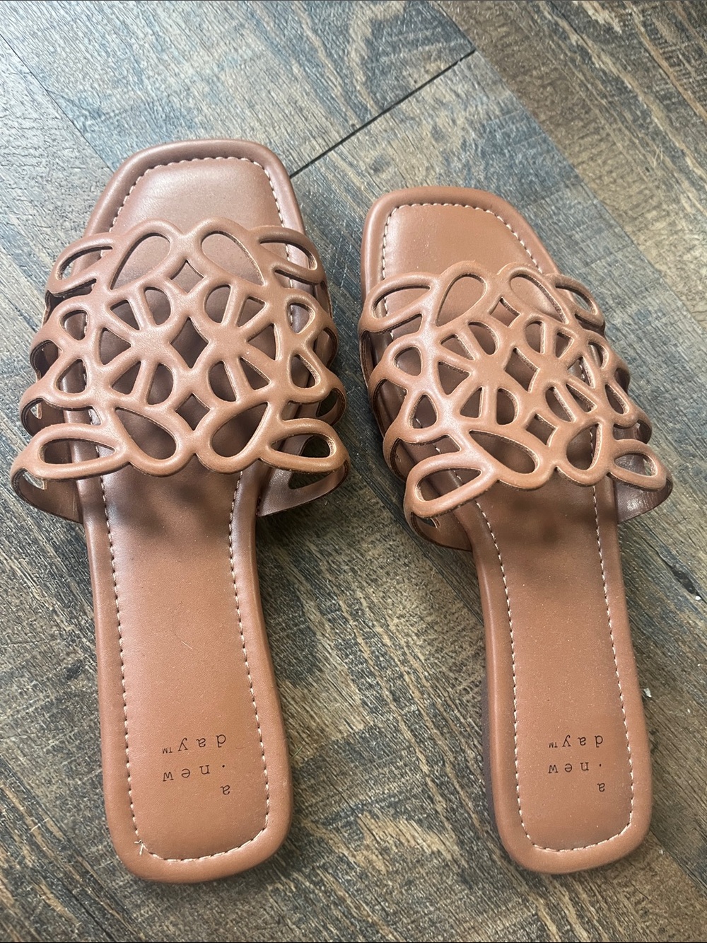 a new day Tan Laser-Cut Slide Sandals